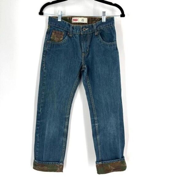 Levi's 511 Kids hunting Slim Camo Cuffed Jeans Blue Denim camouflage Size 12R - Picture 1 of 5